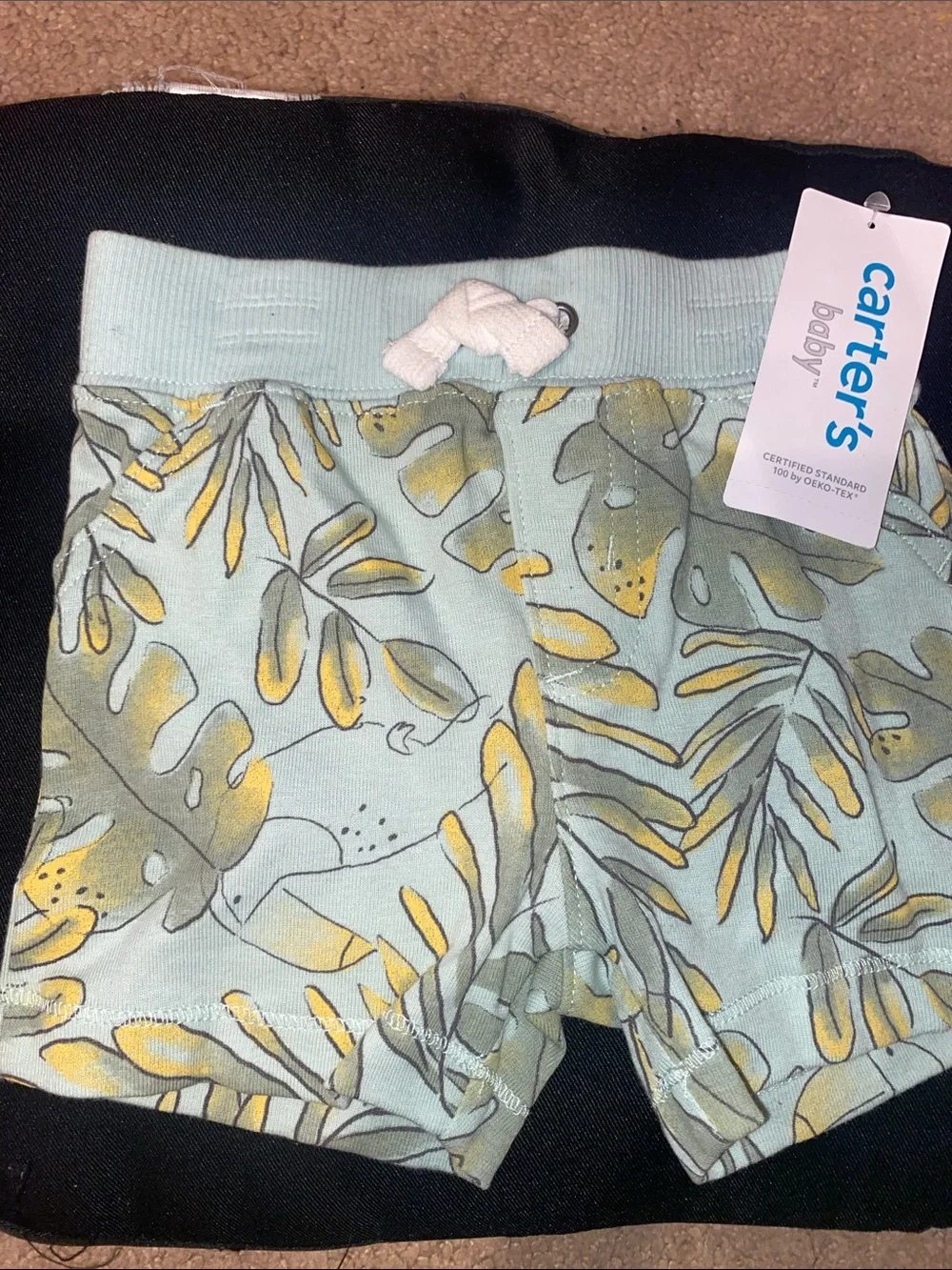 Carter's Mint Green Tropical Leaf Shorts with Yellow Accents